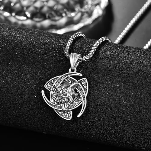 Viking Celtic Knot Necklace S925 Sterling Silver Odin/Raven/Wolf/Lion/Vikings Pendant Necklace Viking Celtic Jewelry Gifts for Men Women3