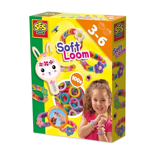 SES Creative-Soft loom bracelets-paquet de saut-idéal pour les jeunes enfants-Idée cadeau-100 élastiques doux en 5 couleurs-3+