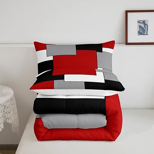 Miniatura 5 de Erosebridal Juego de edredón para mujeres y hombres, juego de ropa de cama cuadrado moderno 3D tamaño matrimonial, juego de edredón geométrico,