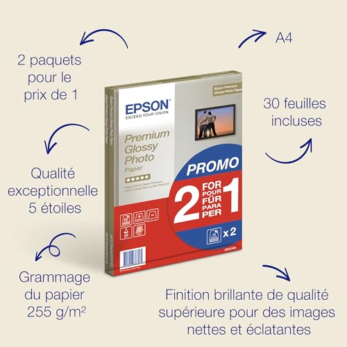 Papier photo A4 brillant Epson Premium 255 g/m2, 30 feuilles