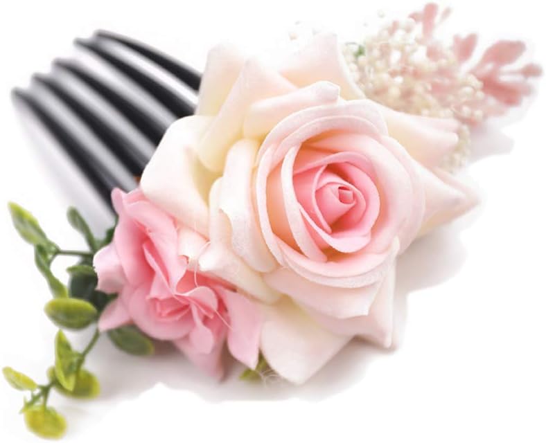 Kercisbeauty Blush Pink Rose Hair Comb Leaf Headpiece Wedding Bridal Side Headpiece Vinage Hair Dress Boho Hair Comb Women Girls Festival Party Carnival Headpiece