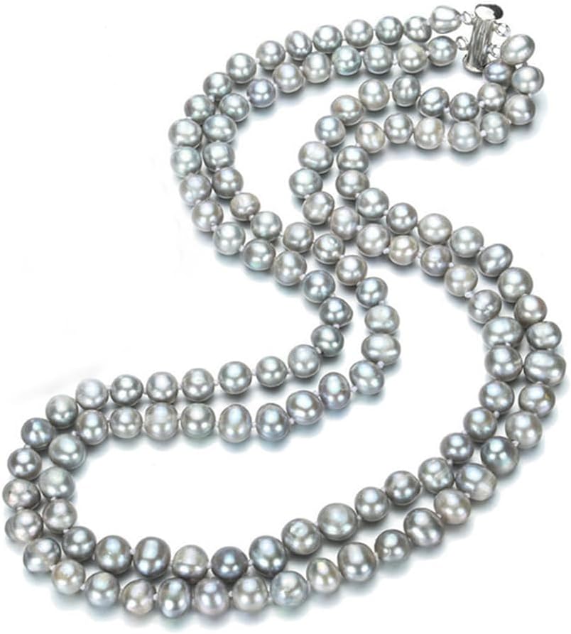 Elegant Double-Strand Freshwater Pearl Necklace for Women | 7-8mm Grey Pearls Necklace - Perfect for Weddings, Gifts, and Formal Events