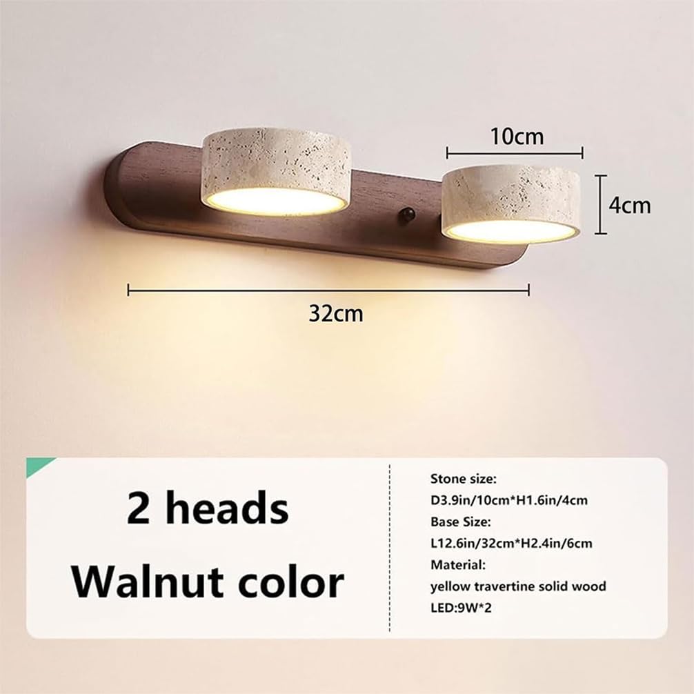 LED Wandleuchte Dimmbar Schlafzimmer Spiegel licht Wabi-Sabi Stil mit Drehbarem Schirm, Wandlampe aus Naturstein Travertin Design für spiegelleuchte schminktisch Flur Lampe (Holz-1, L-32cm)