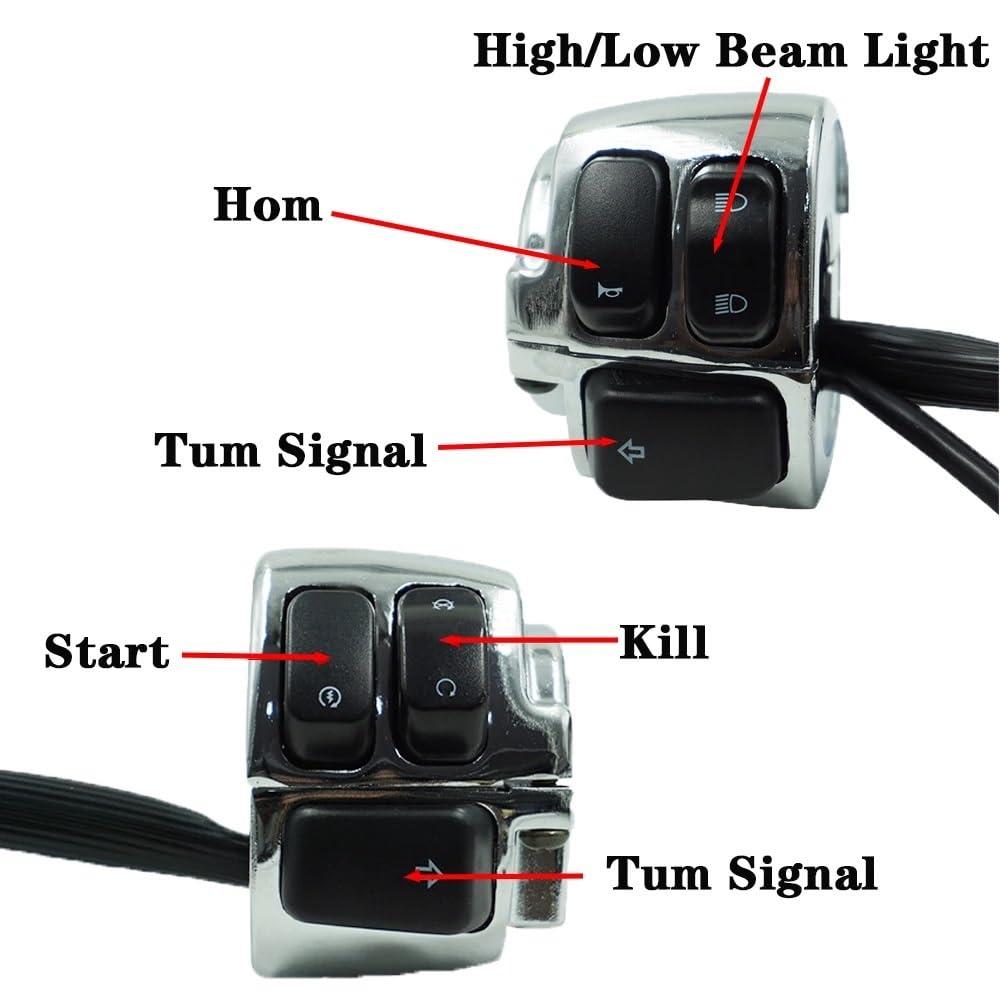 Włącznik kierownicy przycisk motocykla Motocykl Chromowany Przełącznik Sterowania Kierunkowskazami Na Kierownicę Pasuje Do Harley Sportster XL883 Dyna V-ROD Softail(Black)