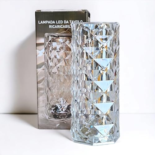 Melograno Lampada da tavolo led Cilindro, batteria ricaricabile effetto cristallo diamante a forma di cilindro trasparente touch 3 tonalità di luce bianca elegante idee regalo salotto lidi terrazze