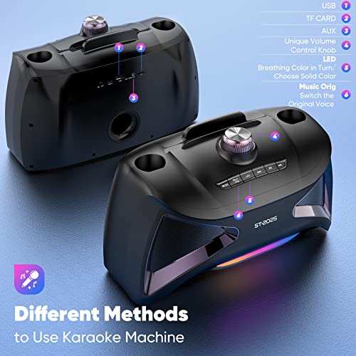 Karaoke Machine, Hokseack Portable Pa Speaker System Bluetooth 5.0 With 2 Uhf Wireless Microphones, 7 Colors Led Light With Bass, Tv/Aux/Usb/Sd, Rechargeable, Best Gift For Adults/Kids, Girls/Boys #TOP4