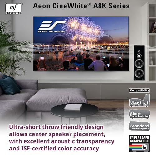 Image of Elite Screens Aeon CineWhite A8K, 135 inch Diag, 16:9 Aspect Ratio, ISF Certified 8K Ultra HD Home Theater Fixed Frame Edge Free Projection Sound Transparent Perforated Weaved Screen, AR135H-A8K
