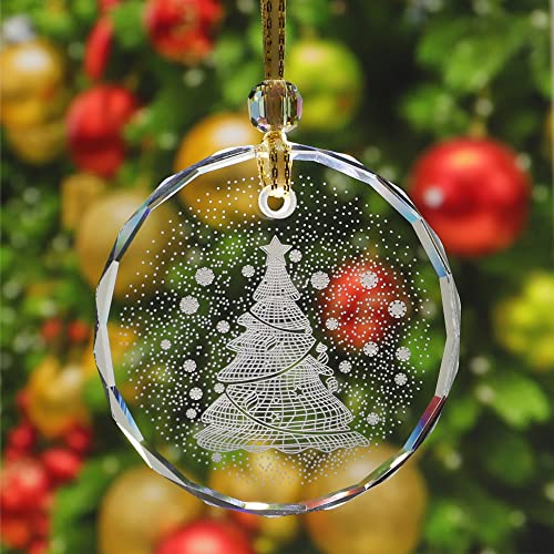 LEFERS Decoración de cristal de Navidad, adorno para colgar, decoración brillante para árbol de Navidad, grabado de cristal, decoración del hogar, regalos de Navidad, 1 pieza (B)