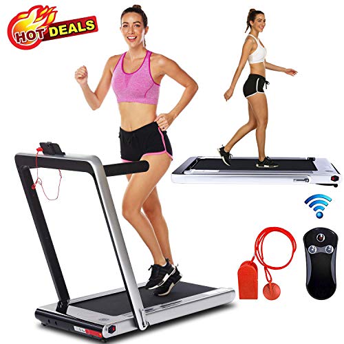 Aceshin 2 in 1 Under Desk Portable Electric Folding Treadmill Walking Pad with Wireless Remote Control and Audio Speakers, Fitness Walking Jogging Running Machine Cardio Workout for Home Office