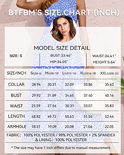 Btfbm Women One Shoulder Sleeveless Casual Summer Dresses 2023 Smocked High Waist Floral Flowy Beach Boho Maxi Dress(Floral Blue White, Medium) #TOP4