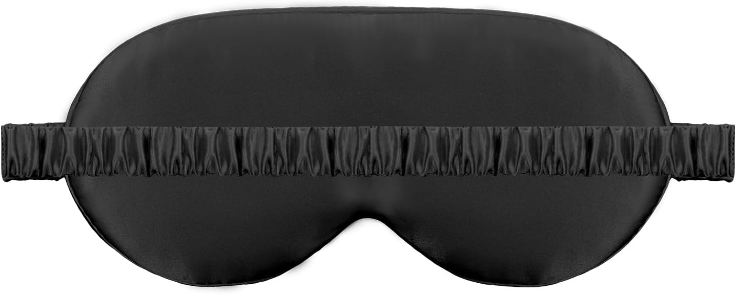 Luxury 22 Momme Mulberry Silk Eye Mask for Women Men Blindfold with Elastic Strap,100% Pure Silk Travel Eye Covers Light Blocking Lightweight Cooling Soft Night Eyeshade Sleep Masks,Black - Image 2