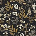 Laatse Black Gold Wallpaper Peel and Stick Dark Floral Wallpaper 17.5in x 118in Vintage Leaf Contact Paper Vinyl Waterproof Self Adhesive Boho Botanical Wall Paper for Bedroom Cabinet Décor