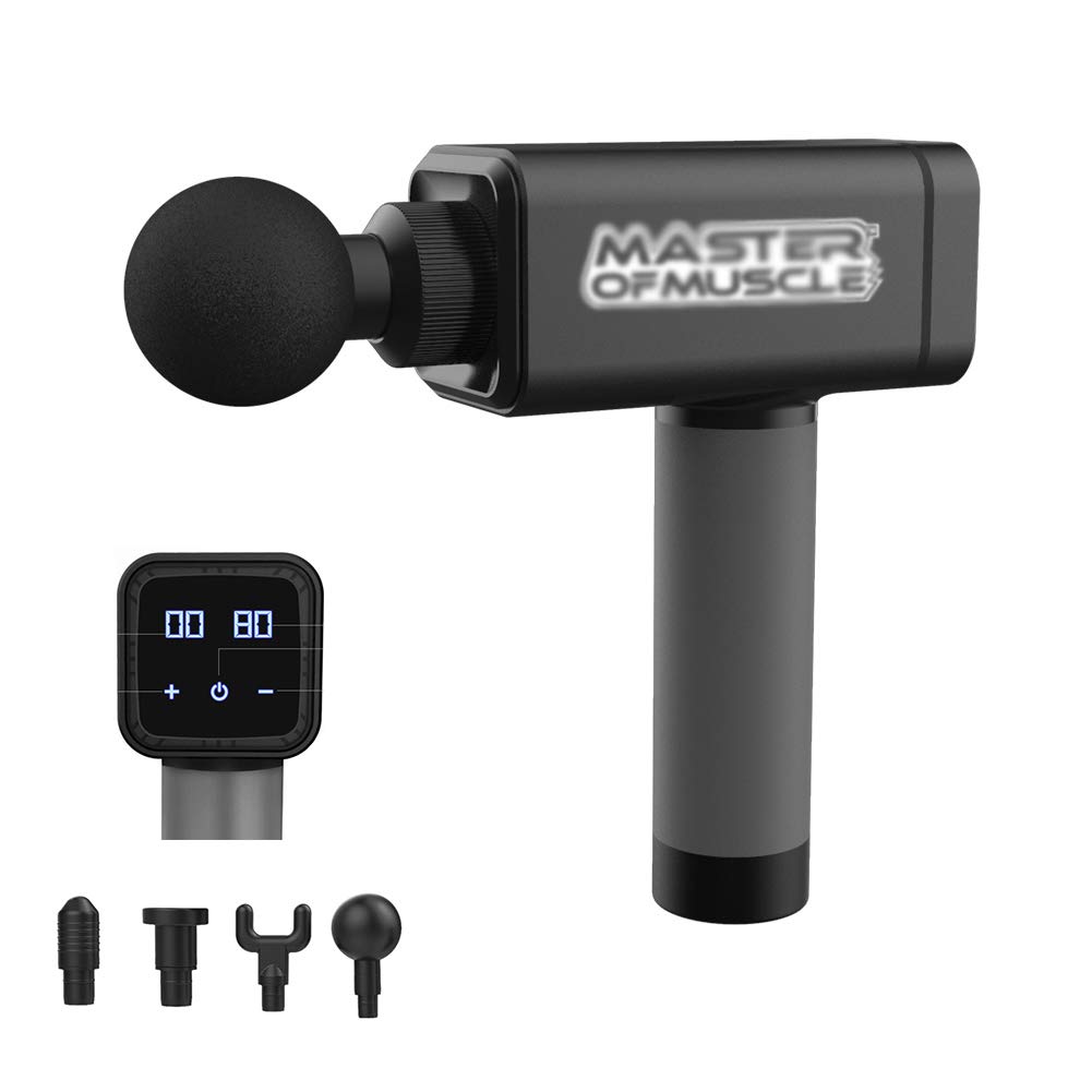 Pistola per Massaggi, Massaggiatore Muscolare Palmare per Tessuti Profondi, 45DB 2000mAh Pistola A Fascia Regolabile A 20 velocità con 4 Teste di Massaggio, Riduzione del Rumore Intelligente