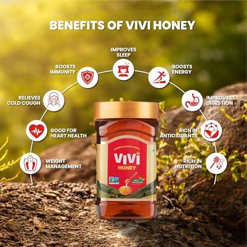 Image of VIVI Natural Honey 1kg (Pack of 6) | Non-GMO Project Verified | 100% Pure Honey | 0% Added Sugar | 0% Preservatives | Globally Certified Honey