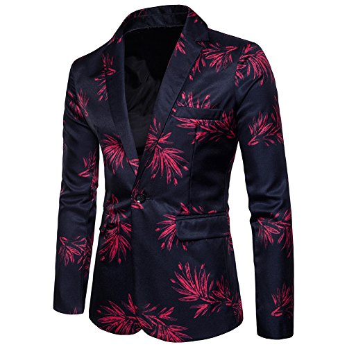 ZhuiKun Chaqueta de Traje Slim Fit Blazer Estampada Abrigos para Hombre Rojo 2XL