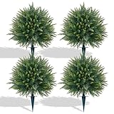 Yangrass 4PCS Artificial Cedar Topiary Ball Trees 23' for Outdoors with Ground Spike, UV Resistant Artificial Cypress Trees, Evergreen Shrubs Bushes Faux Plants for Front Porch Garden Backyard