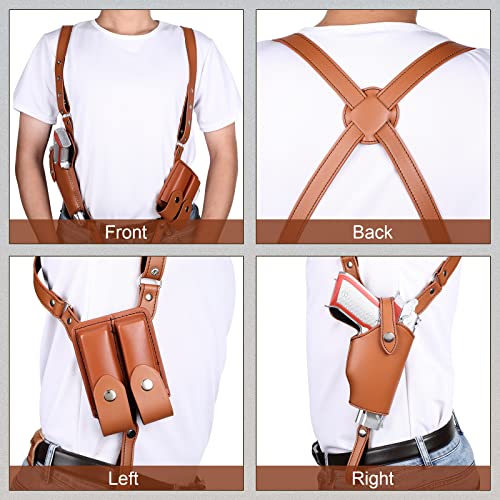 Shoulder Holster Adjustable Leather Gun Holster For Concealed Carry Vintage Gun Holster With Double Magazine Pouch Cowboy Costume Accessories For Masquerade Party #TOP2
