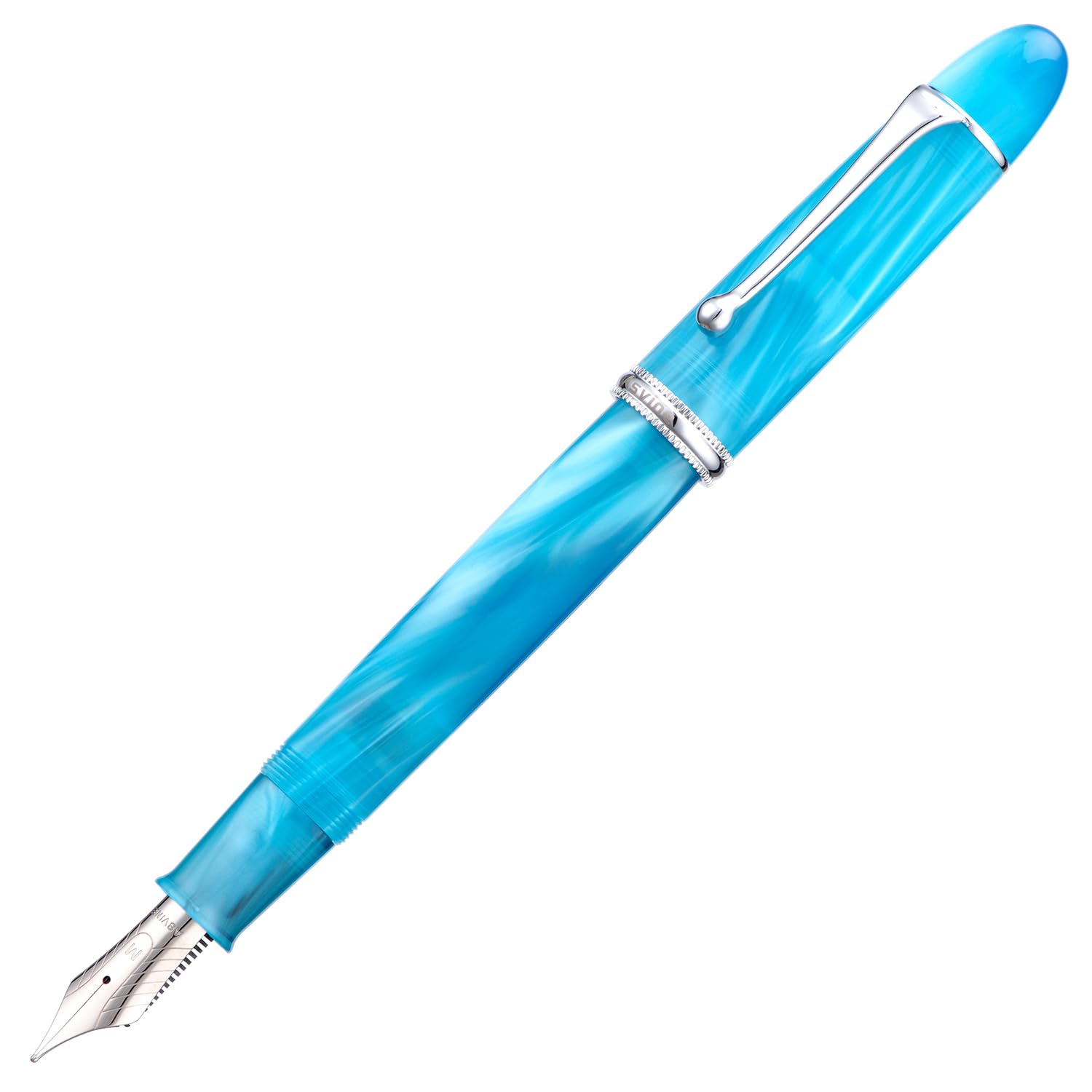 Asvine V800 - Penna stilografica con sistema di riempimento sottovuoto ad alta capacità - numero 8 liscio pennino medio con confezione regalo e chiave a brugola - Celeste