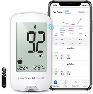 CareSens N Plus Bluetooth Blood Glucose Monitor Kit: 100 Strips, Lancets, Fast 5 Sec Results, App Sync for Diabetes Management
