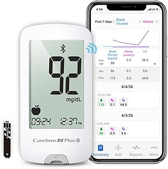 N Plus Bluetooth Blood Glucose Monitor Kit with 100 Blood Sugar Test Strips, 100 Lancets, 1 Blood Glucose Meter, 1 Lancing Device, Travel Case for Diabetes Testing Kit (Auto-Coding Glucometer kit with 1 Control Solution) for Personal Use