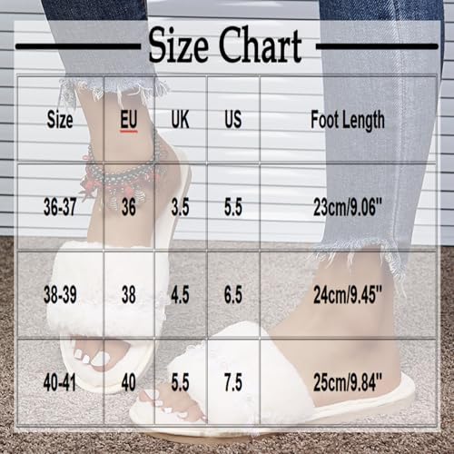 Fuzzy House Slipper for Women Pearl Embellished Lightweight Flat Slide Open Toe Casual Sandal Anti-slip Warm Shoe3