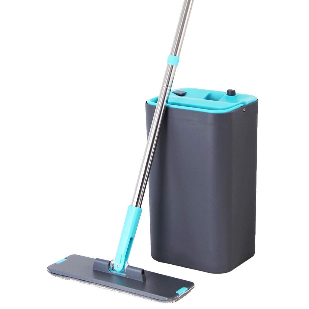 Set lavapavimenti Piatto e Secchio per Il Sistema di Pulizia dei Pavimenti Domestici con Manico in Acciaio Inossidabile/tamponi in Microfibra Lavabili (Monocolore)