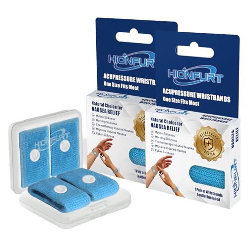 Hionfurt Akupressur Armband Gegen Übelkeit für Erwachsene und Kinder Akkupressurarmbänder für Reiseübelkeit und Seekrankheit Reisekrankheitsbänder Gegen Schwangerschaftsübelkeit - 2 Paar Blau, Blau