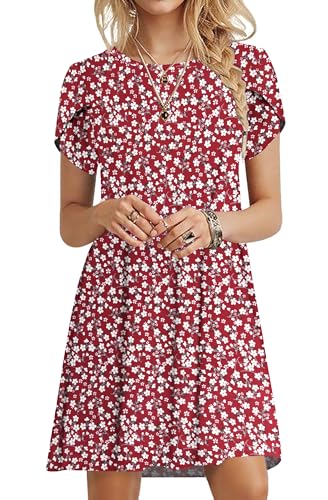 MOLERANI Summer Dresses for Women 2025 Casual T Shirt Crewneck Petal Sleeve Swing Vacation Dress with Pockets
