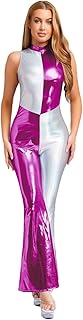 Mono de una pieza para mujer, brillante, sin mangas, bloque de color, mono, rapé, discoteca, disfraz de Halloween, carnaval