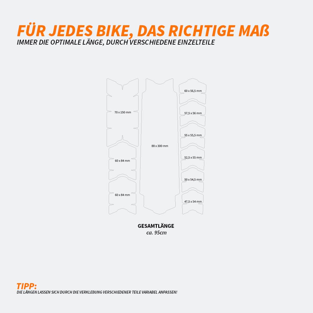 unleazhed Bike Protection BP01 S | Rahmenschutzfolie für Fahrräder| Made in Germany|Für Ober- oder Unterrohr| 10 -teiliges Rahmenschutz-Set