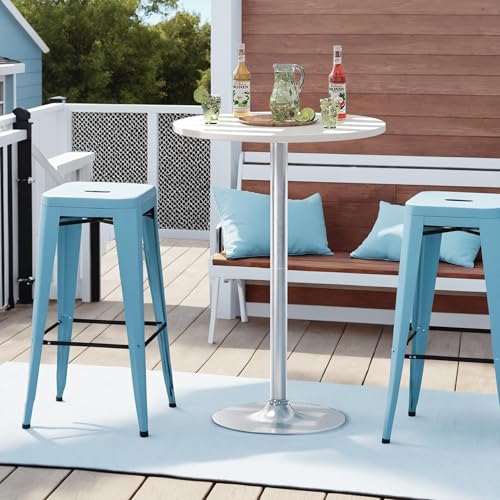 Image of Furmax Bistro Pub Table Round Bar Height Cocktail Table for Home Bar, Round Bar Tables for Party, Dining Room, Living Room and Wedding, Metal Base MDF Top, 40.6 Inch Height (4, White-2)