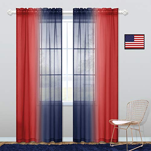 Koufall Navy And Red Curtains For Boys Room Decor 2 Panel Sets Rod Pocket Ombre Sheer Patriotic Navy Blue Curtains For Kids Bedroom Decorations Teen Canopy Bed 50 X 84 Inch Length #TOP4