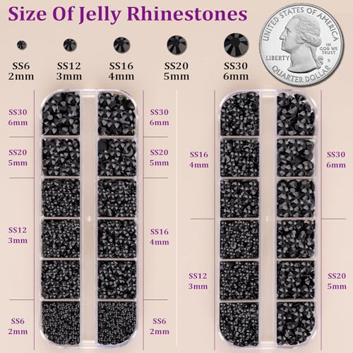 Image of Resin Jelly Rhinestones for Crafting with B7000 Jewelry Glue, 2 Boxes Black Flatback Crystals with 3Pcs 10ml Glue, Bedazzling Non Hotfix Gems for DIY Tumblers Clothing Shoes Manicure