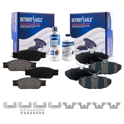 Image of Detroit Axle - Brake Pads for Ford 2002-2005 Thunderbird, 2000-2002 2004 Jaguar S-Type, 2000-2006 Lincoln LS, Ceramic Brake Pads w /Hardware Front and Rear Replacement