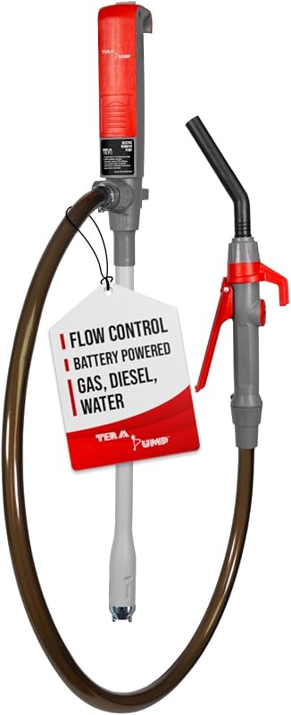 TERA PUMP Bomba de transferencia de gas multipropósito portátil con batería (2.a generación) | 2.8 GAL/MIN, Boquilla de parada rápida, Para gasolina, diésel, DEF, Bomba de transferencia de líquido