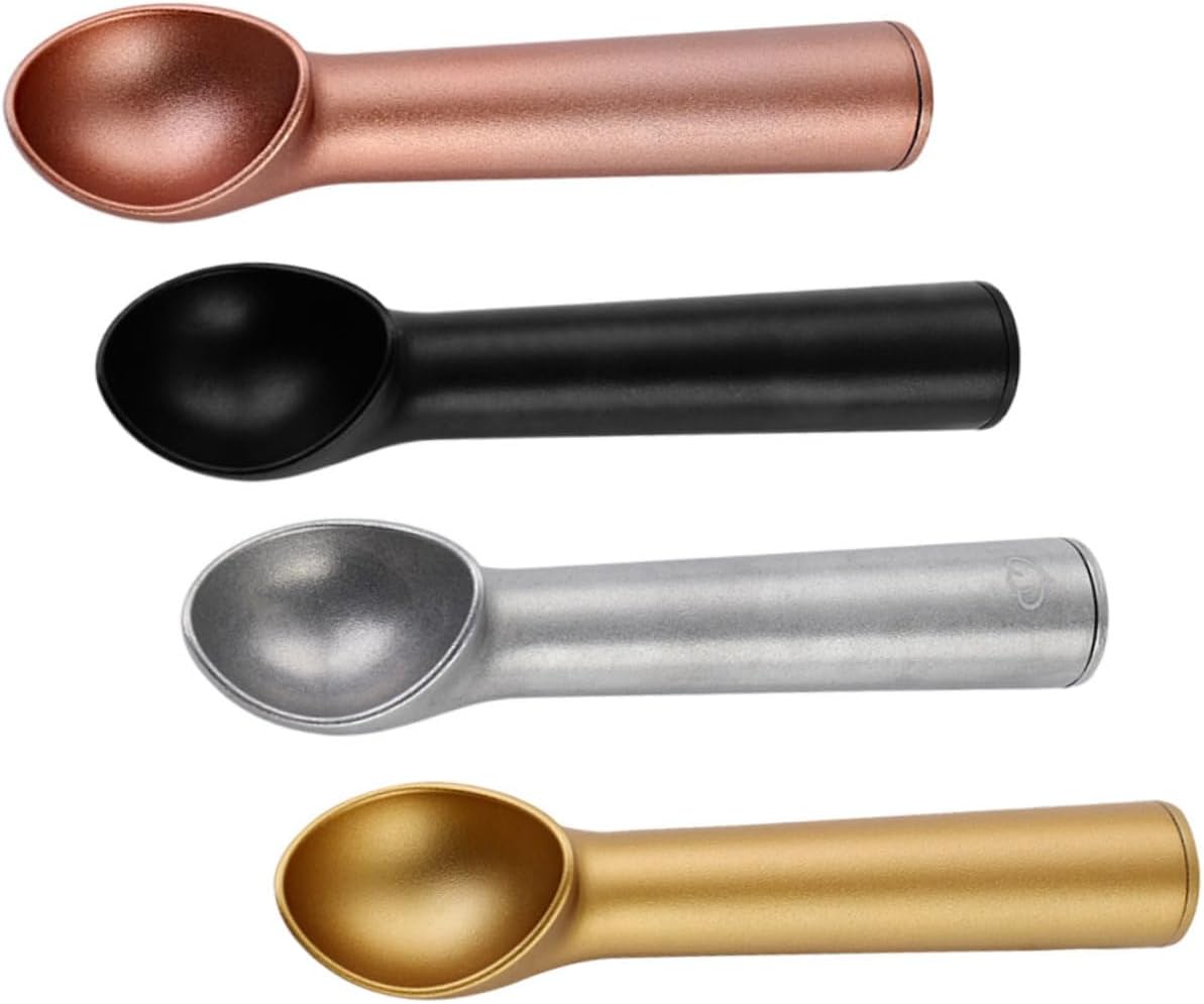 4pcs Non-stick Aluminum Ice Cream Scoops Multifunctional Dessert Serving Spoons for Melons Fruits and Ice Cream Polished Rounded Heads in Gold Rose Gold Black for Even Portioning