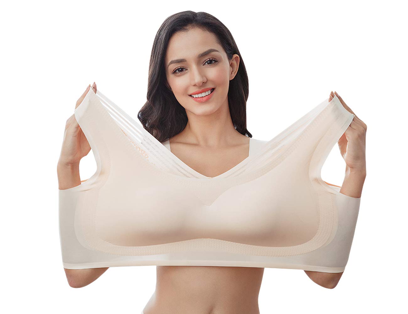 Feoya Women's Beige Seamless Yoga Bra Sleeping Padded Wireless Sleep Bralette Plus Bra Large