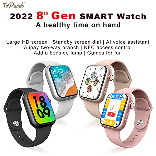 Topanda 2022 8Th Gen Smartwatch Answer/Make Calls, Fitness Watch With Ai Control , Ip68 Waterproof , Games, Compatible With Iphone & Android , Wireless Charger (Silver-Grey) #TOP1