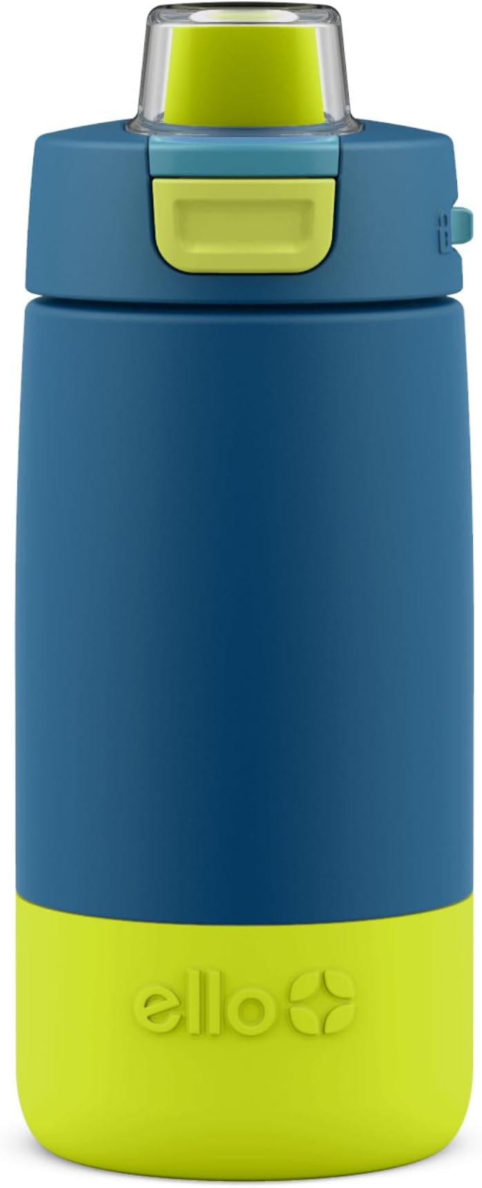 Ello Kids Colby 12oz Stainless Steel Insulated Water Bottle with Straw and Built-in Silicone Coaster Carrying Handle and Leak-Proof Locking Lid for School Backpack, Lunchbox, and Outdoor Sports, Teal