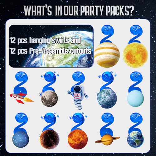 Image of Space Themed Party Decorations - 24 Pcs Outer Space Party Hanging Swirl Decor Solar System Planets Rocket Astronaut Ceiling Steamer for Space Themed Birthday Baby Shower Party Supplies