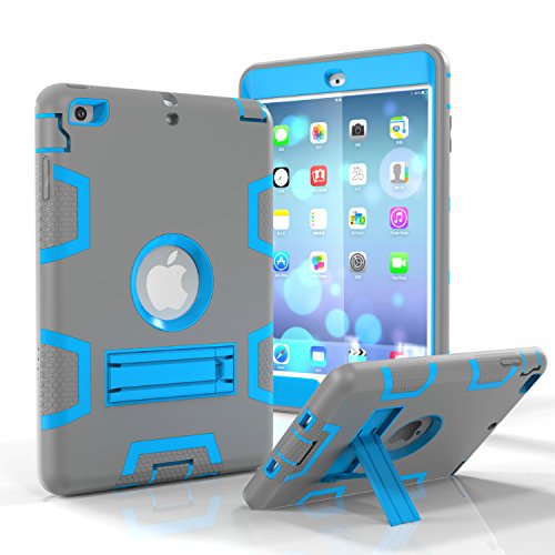 MAKEIT CASEMAKEIT CASE iPad Mini Case iPad Mini 2 Case [Kickstand Feature] Shock-Absorption/High Impact Resistant Armor Defender Case for iPad Mini Mini 2 Mini 3 (Gray/Blue)