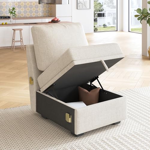 Image of HONBAY Single Seat for Modular Sectional Sleeper Sofa with Pull Out Bed, Customizable Armless Chair for Sectional Couch, Beige