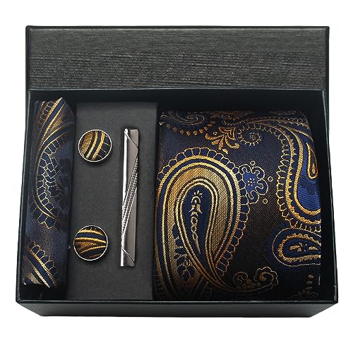 Image of Paisley Floral Mens Tie Formal Necktie Pocket Squares Ties Clips Cufflinks Classic for Men Set