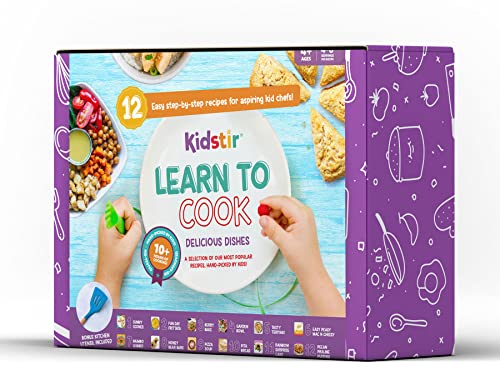KIDSTIR Learn to Cook Kids Cooking Kit | 12 Delicious Kid-Friendly Recipes & Kids Size Cooking Tool | Easy Step-by-Step Instructions with STEAM Learning Best Cooking Gifts for Kids | Delicious Dishes