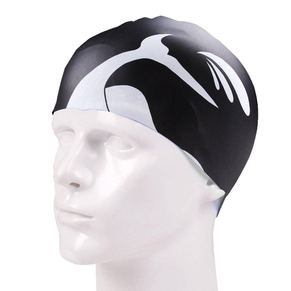 Casiler Men's Black Adult Swimming Cap Oversized Silicone Waterproof Hat Ear And Hair Protection Waterproof Swimming Hat For Wo