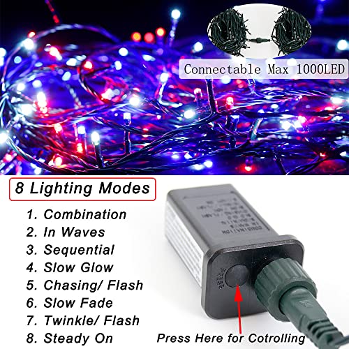 Pooqla 200 Led 66Ft 4Th Of July Decoration Lights, Red White Blue Patriotic String Lights, Outdoor Independence Day Fairy Lights 8 Modes Connectable For Home Yard Patio Party Decoration #TOP1
