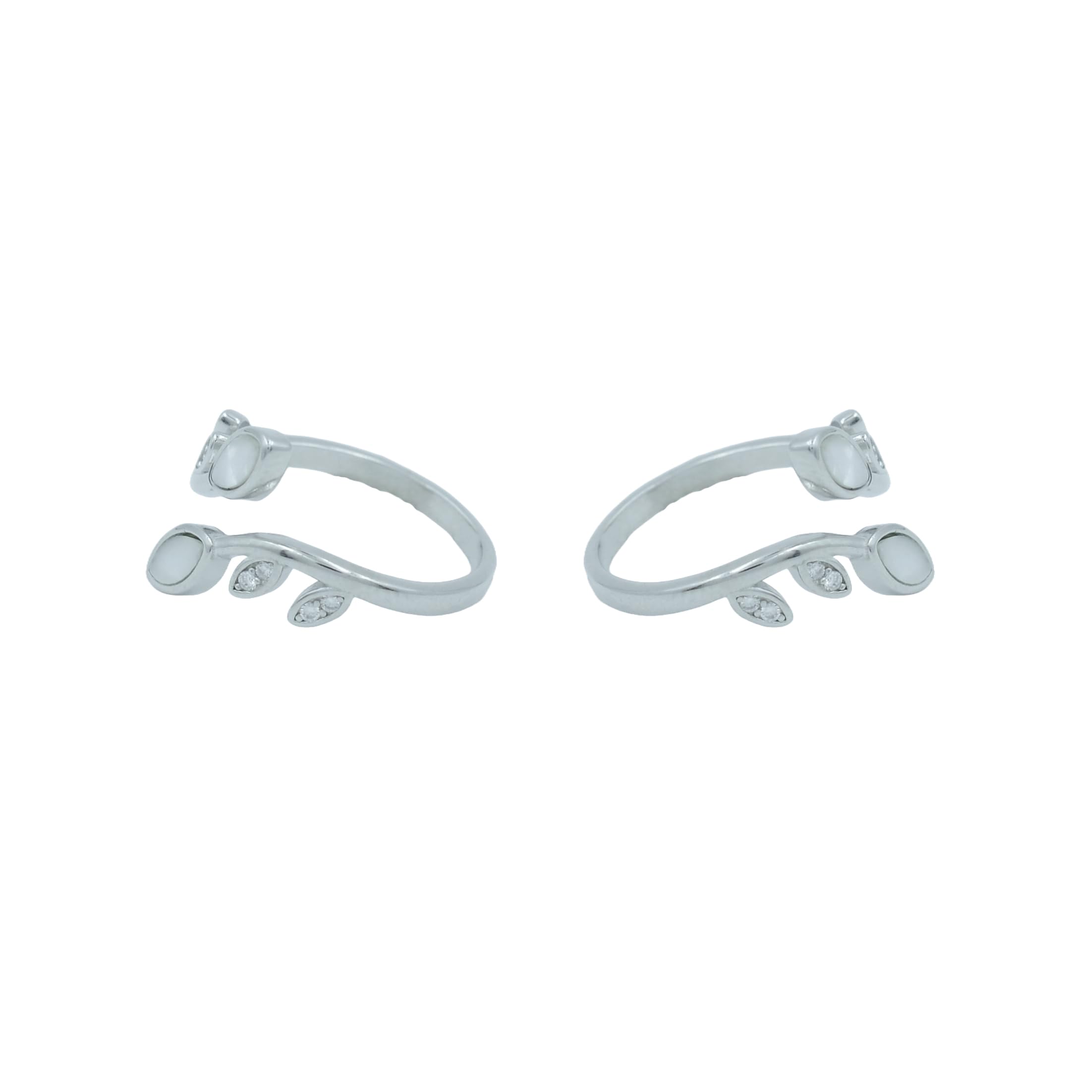Ria Silver By Jyotichand Bhaichand 925 Silver Leaf Motif Toe Rings with Mother of Pearl & CZ Accents-image-13