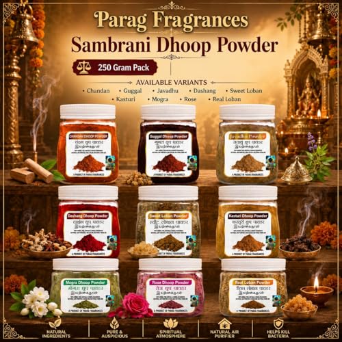 Image of Parag Fragrances Chandan Dhoop Powder for Pooja, Hawan, Home Fragrance and Dhoop / 250 Gram Pack /with Plate and Cone Maker