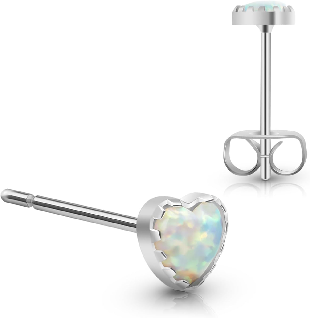 XUU G23 Titanium Heart Opal Stud Earrings for Women, Minimalist Push Back Piercing Jewelry, Hypoallergenic 20G Earrings Pair, Dainty Lobe Helix or Cartilage Stud - Image 3
