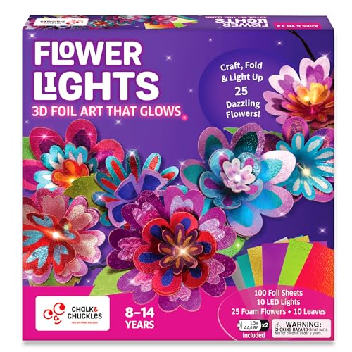 Image of Chalk and Chuckles Flower Lights - DIY Foil Art Craft Kit for Girls 9-12, Create 3D Flowers with LED String Lights, Mess-Free Creative Activity & Glowing Room Decor, Birthday Gift for Kids Age 8+